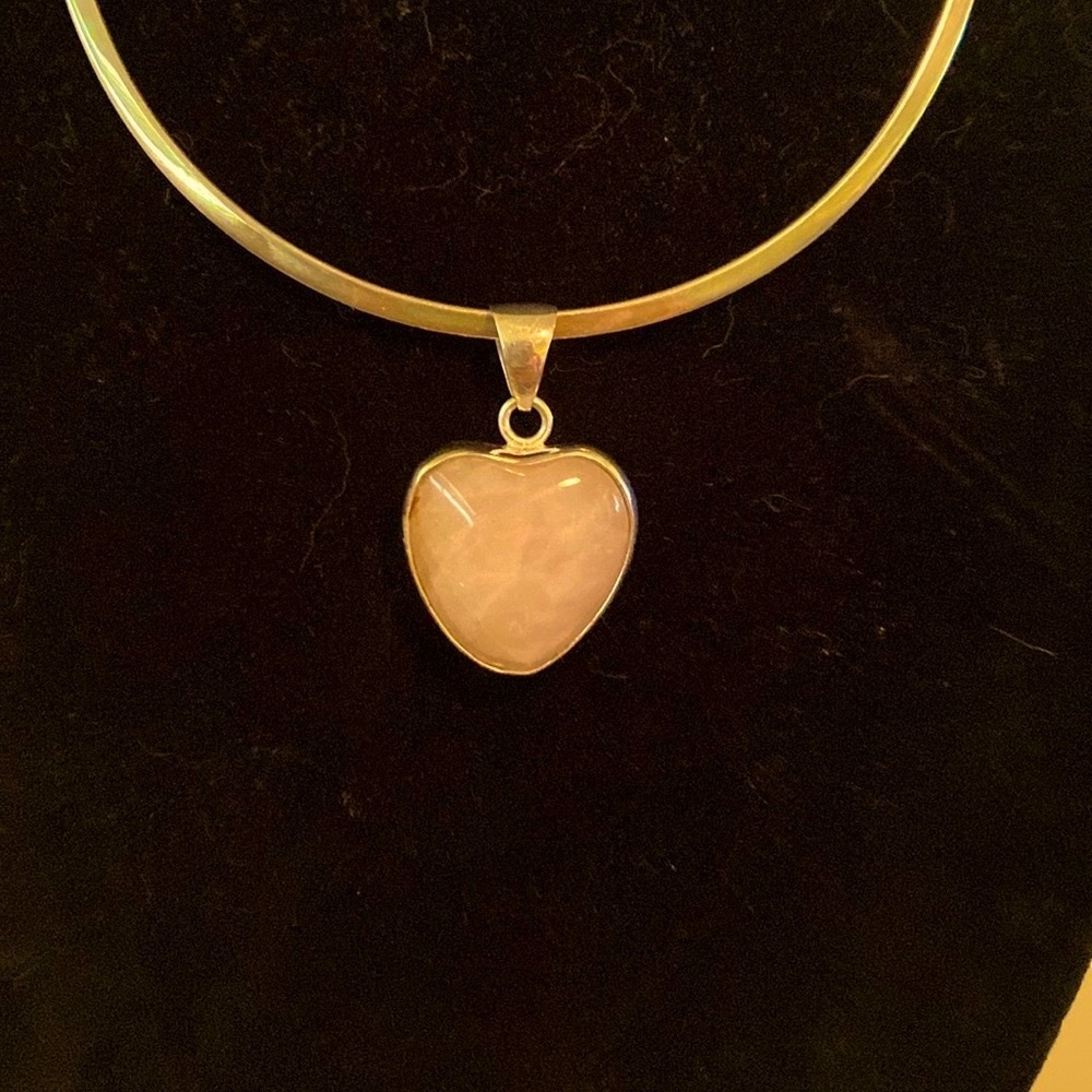Charles Albert Heart-Shaped Natural Rose 🌹 Quartz Pendant in Sterling Silver